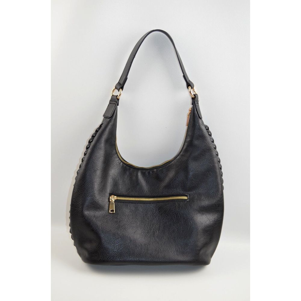 Moda Luxe Black Leather Hobo Shoulder Bag with Braided Detail - Picture 2 of 13